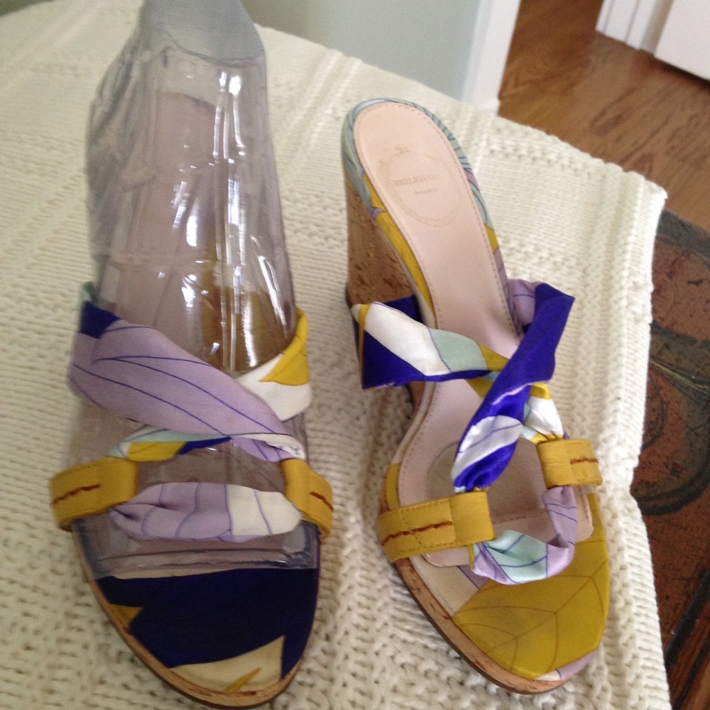 Emilio Pucci silk cork wedge shoe 36